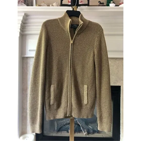 Lauren Ralph Lauren Women’s Gold Shimmery Zip Up Sweater Size L - Picture 1 of 5